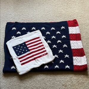 Polo by Ralph Lauren American Flag Cotton Throw Blanket+ Throw Pillow case